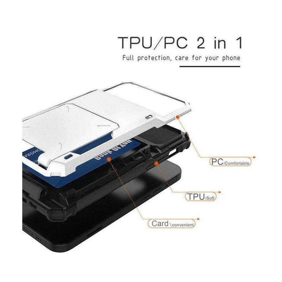 Luxurious Hard Rugged Case w/- Card Slots for iPhone 15 Pro - White