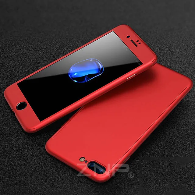 Luxury 360 Degree Full Body Protection Cover Cases For iPhone 6 case With Tempered Glass for iPhone 7 case 6S 7 Plus Cases ZNP