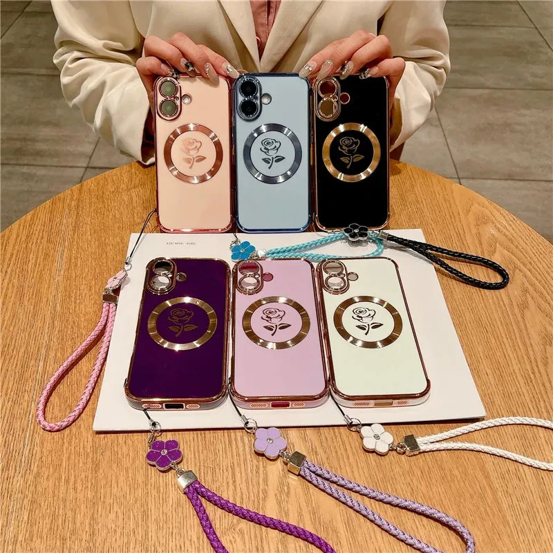 Luxury Magsafe Magnetic Cortex Lanyard Plating Frame Case for iPhone & Samsung