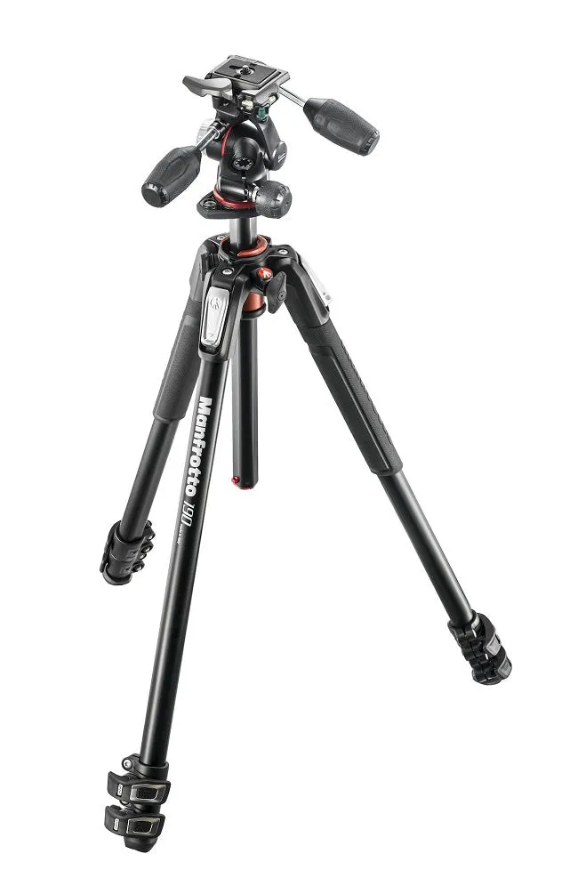 Manfrotto 190 Aluminium 3 Section Tripod   XPRO 3 Way Head