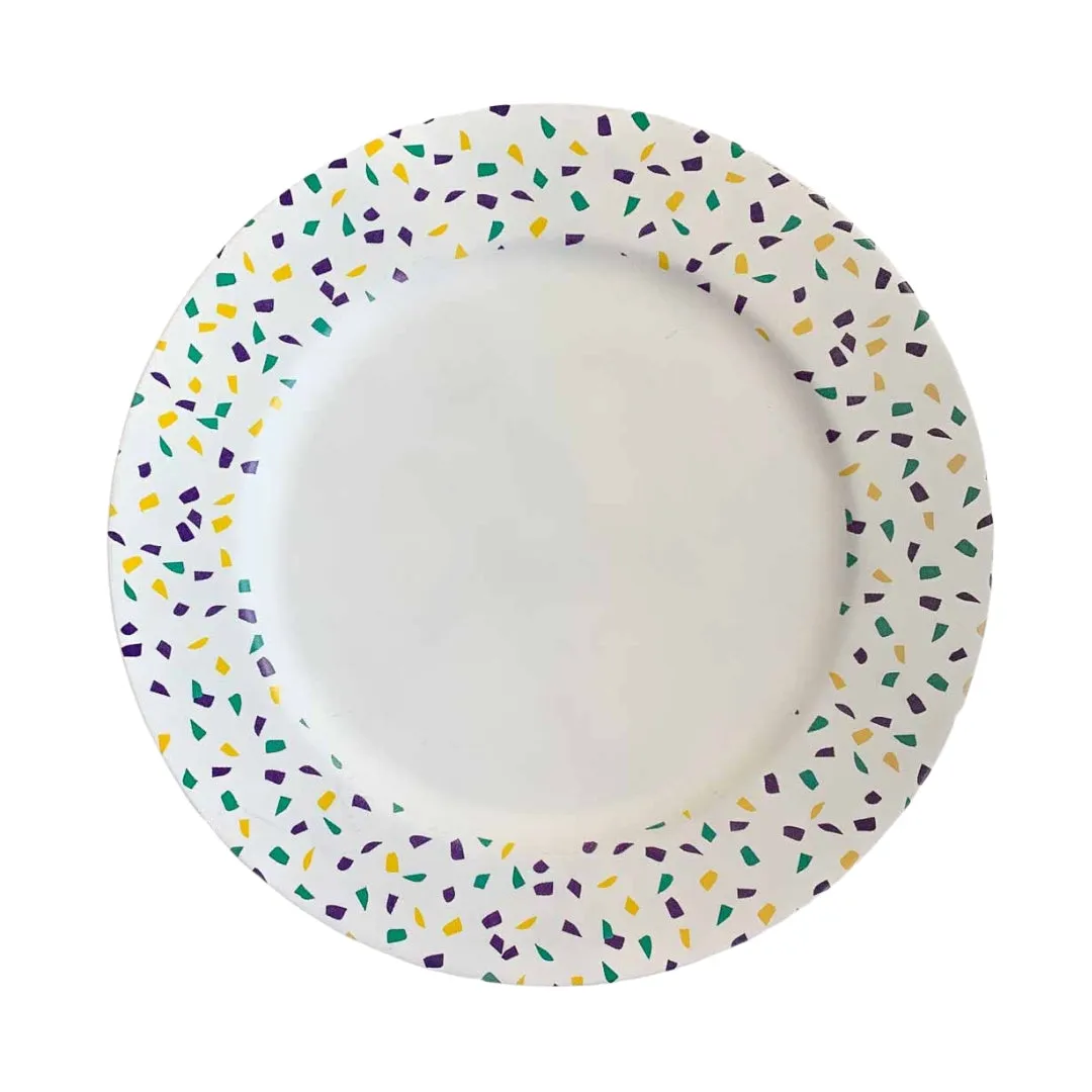 Mardi Gras Confetti Charger White/Purple/Green/Yellow 13" (Each)