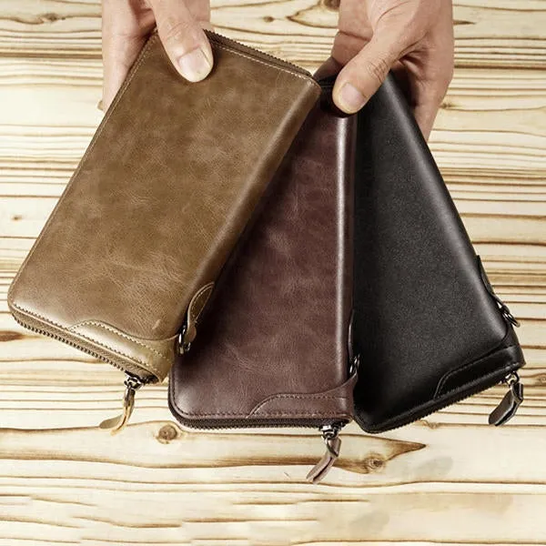 Men Genuine Leather Vintage Card Holder Wallet Phone Bag