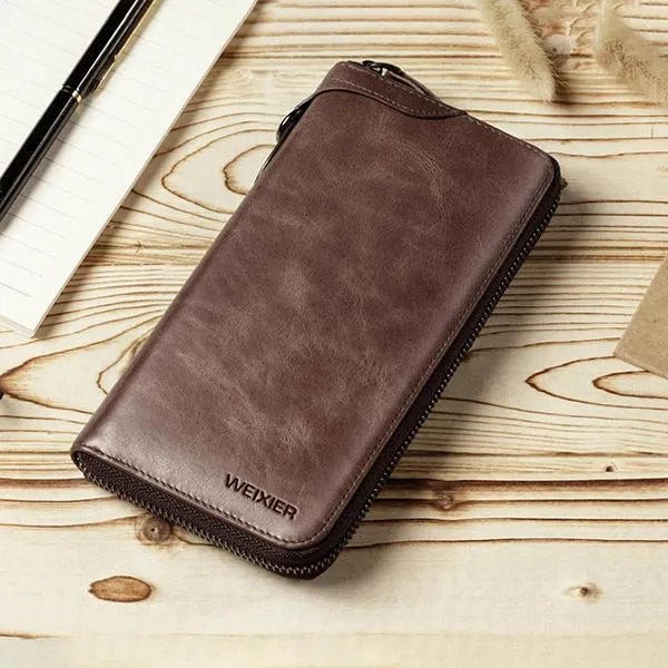 Men Genuine Leather Vintage Card Holder Wallet Phone Bag