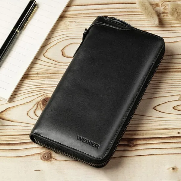 Men Genuine Leather Vintage Card Holder Wallet Phone Bag