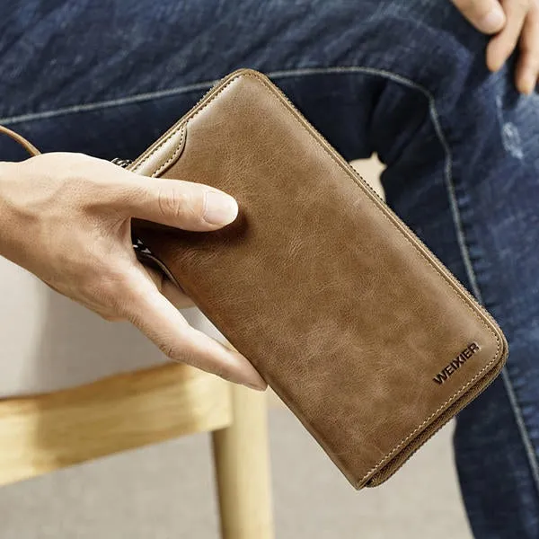 Men Genuine Leather Vintage Card Holder Wallet Phone Bag