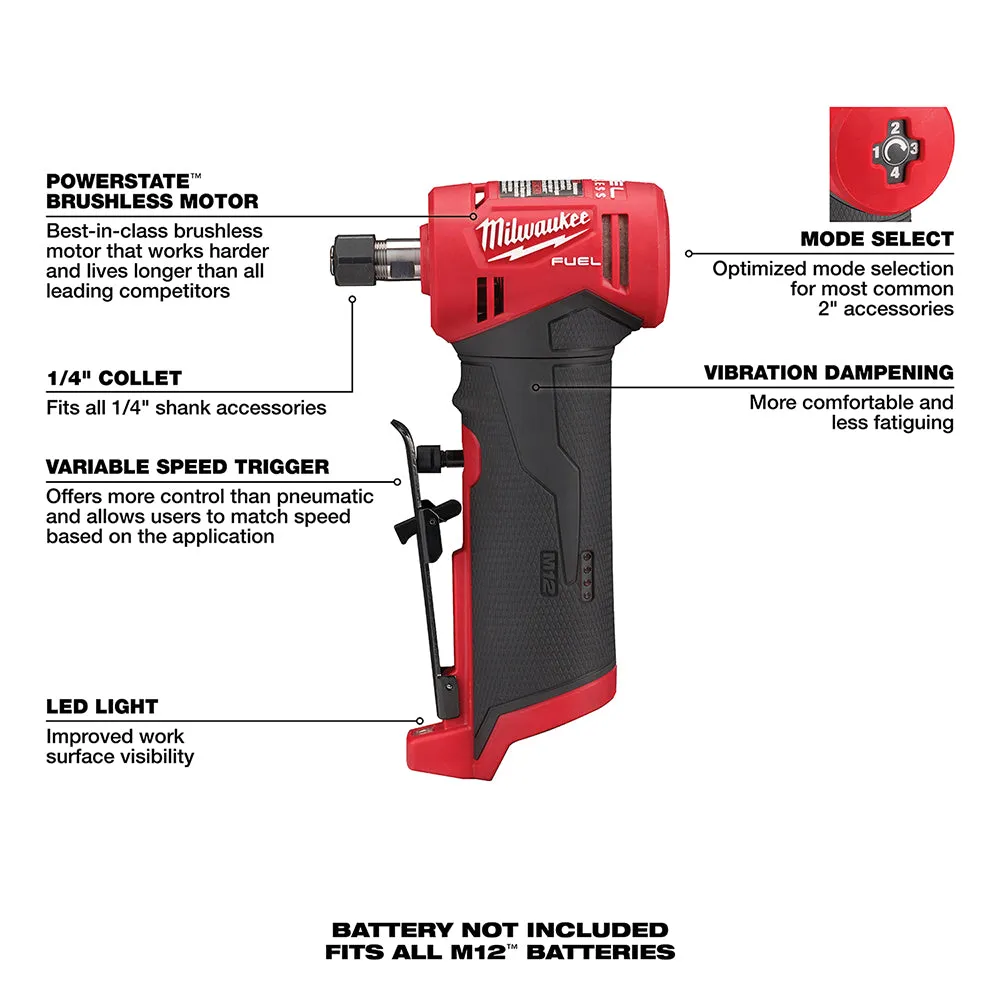 Milwaukee 2485-20x5HO M12 FUEL 12V 1/4" Right Angle Die Grinder w/ 5AH Battery