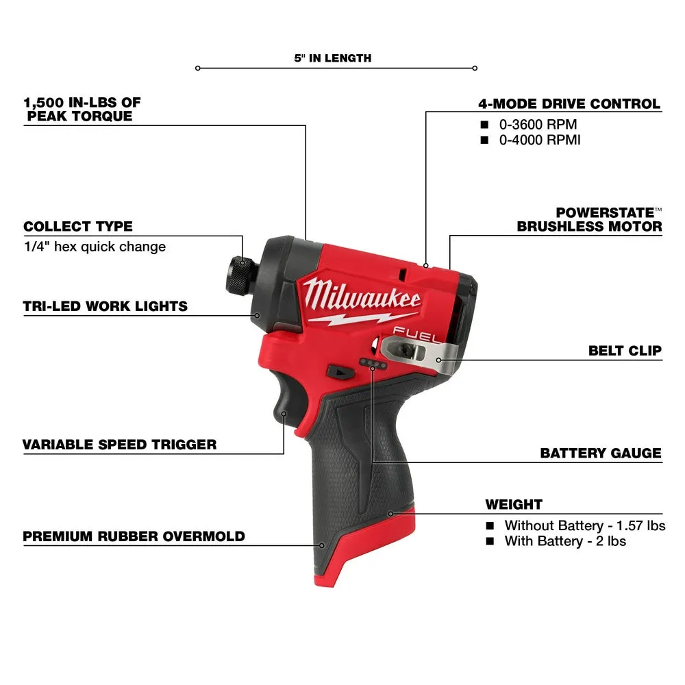 Milwaukee 3453-80 M12 FUEL 12V 1/4" Hex Impact Driver - Bare Tool - Recon