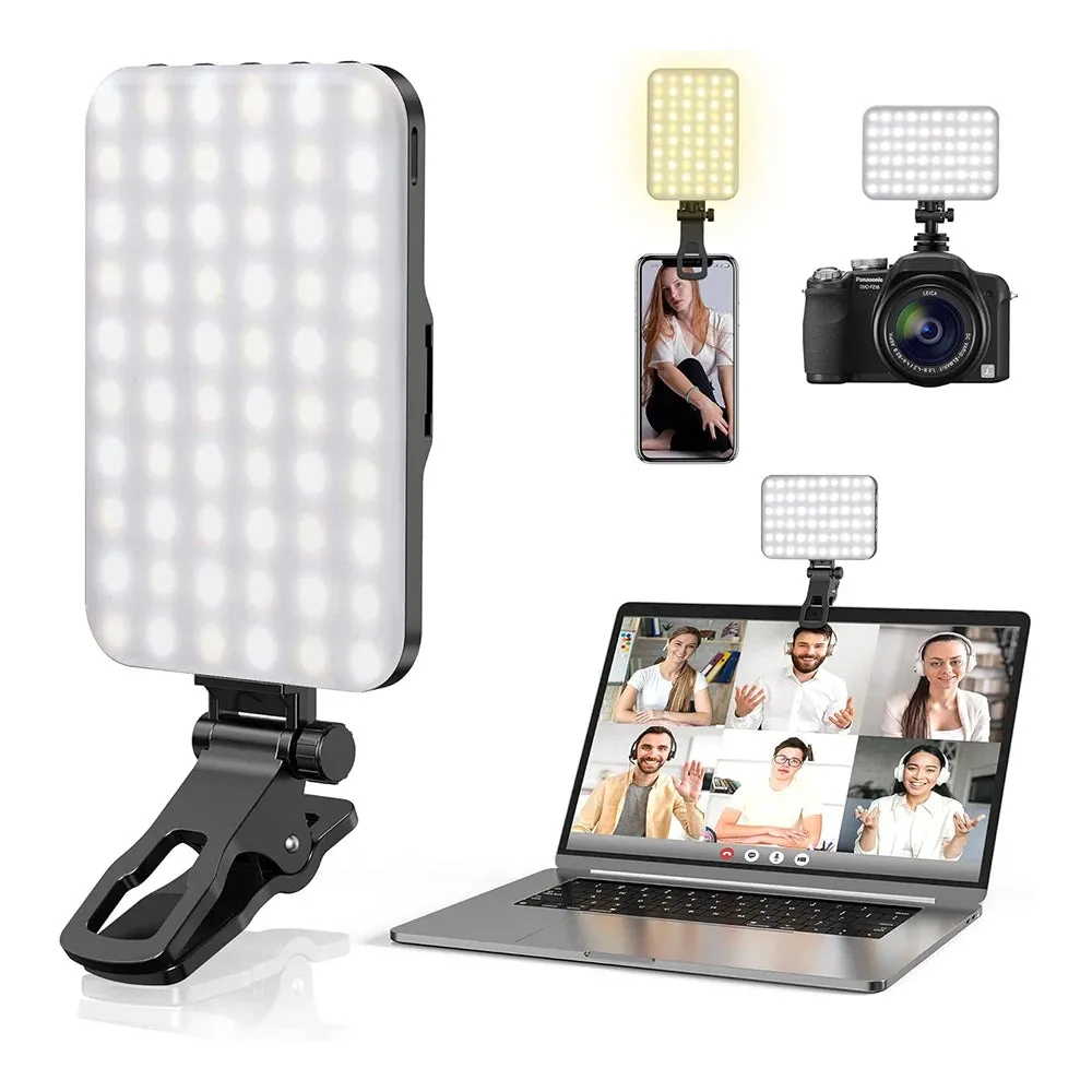 Minifocus Selfie Light, 60 LED 2200Mah Rechargeable Cell Phone Fill Light 7 Modes, 10-Level Brightness, Portable Clip on Light