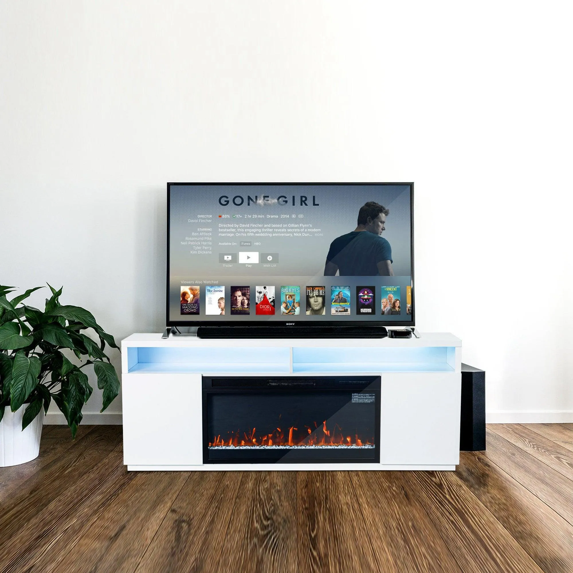 Modern 68" LED TV Stand with 36" Insert Opening Electric Fireplace for Living Room in Black or White