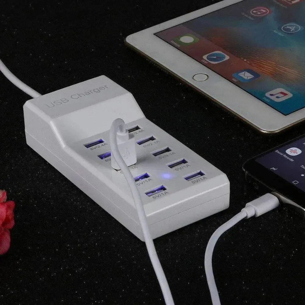 Multi USB Charger 10-Port 60W/12A Desktop