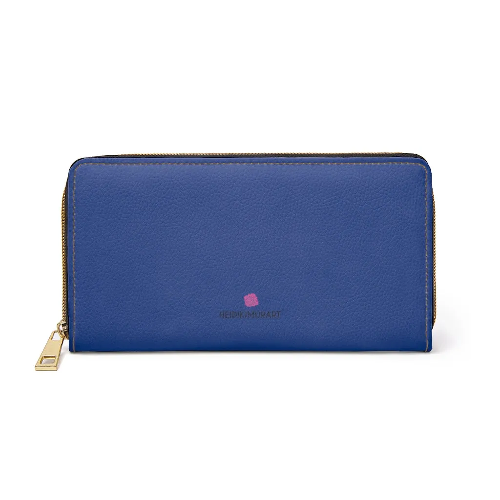 Navy Blue Color Zipper Wallet, Solid Blue Color Long Compact Designer Premium Quality Women's Wallet