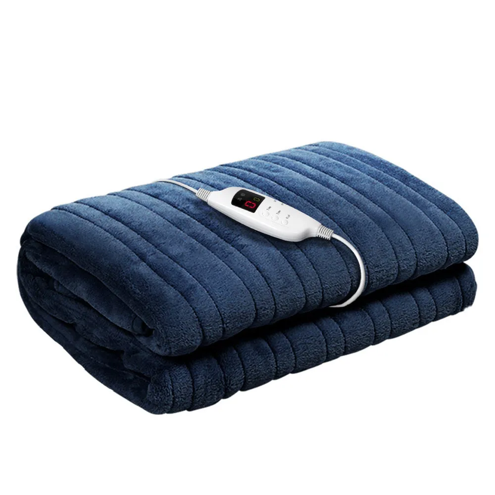 Navy Coral Fleece Electric Throw Blanket, 10 Heat Levels - Giselle Bedding