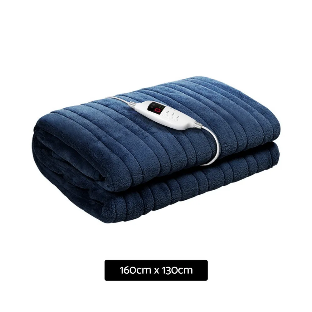 Navy Coral Fleece Electric Throw Blanket, 10 Heat Levels - Giselle Bedding