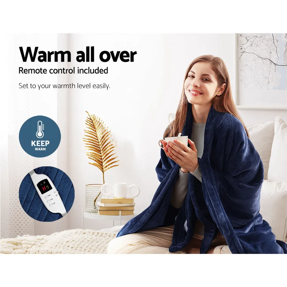 Navy Coral Fleece Electric Throw Blanket, 10 Heat Levels - Giselle Bedding