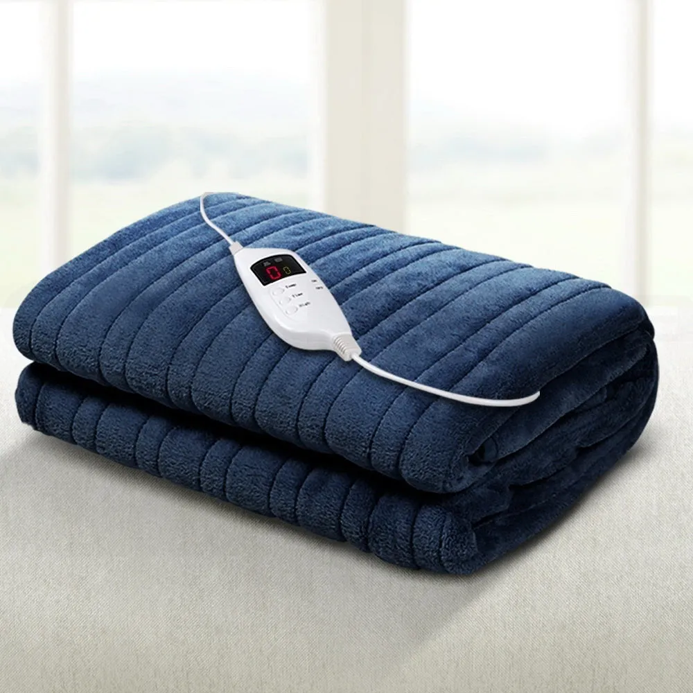 Navy Coral Fleece Electric Throw Blanket, 10 Heat Levels - Giselle Bedding