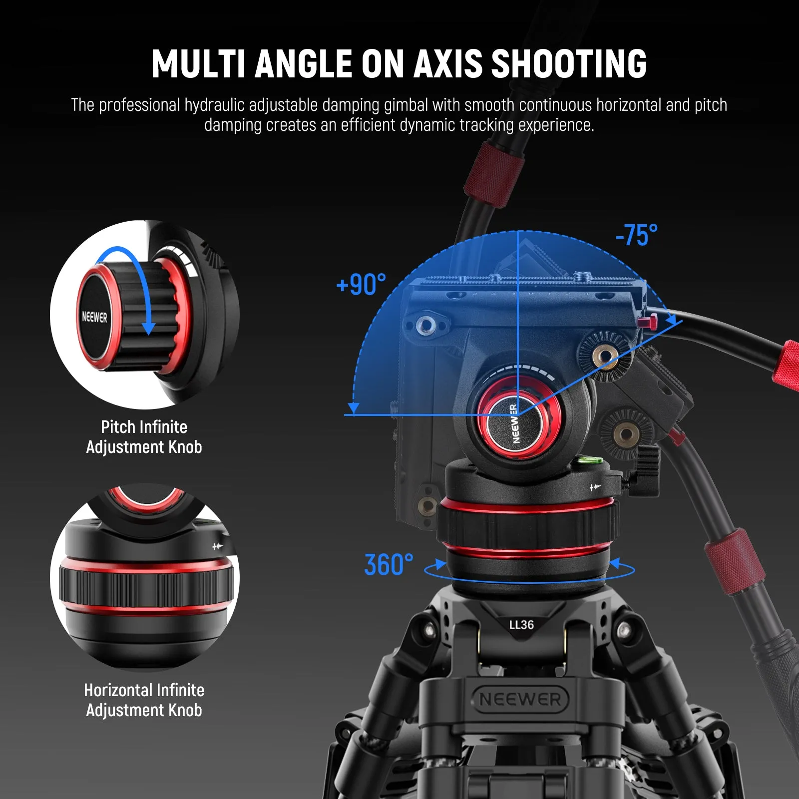 NEEWER LL36 78" Carbon Fiber Video Tripod with Fluid Head