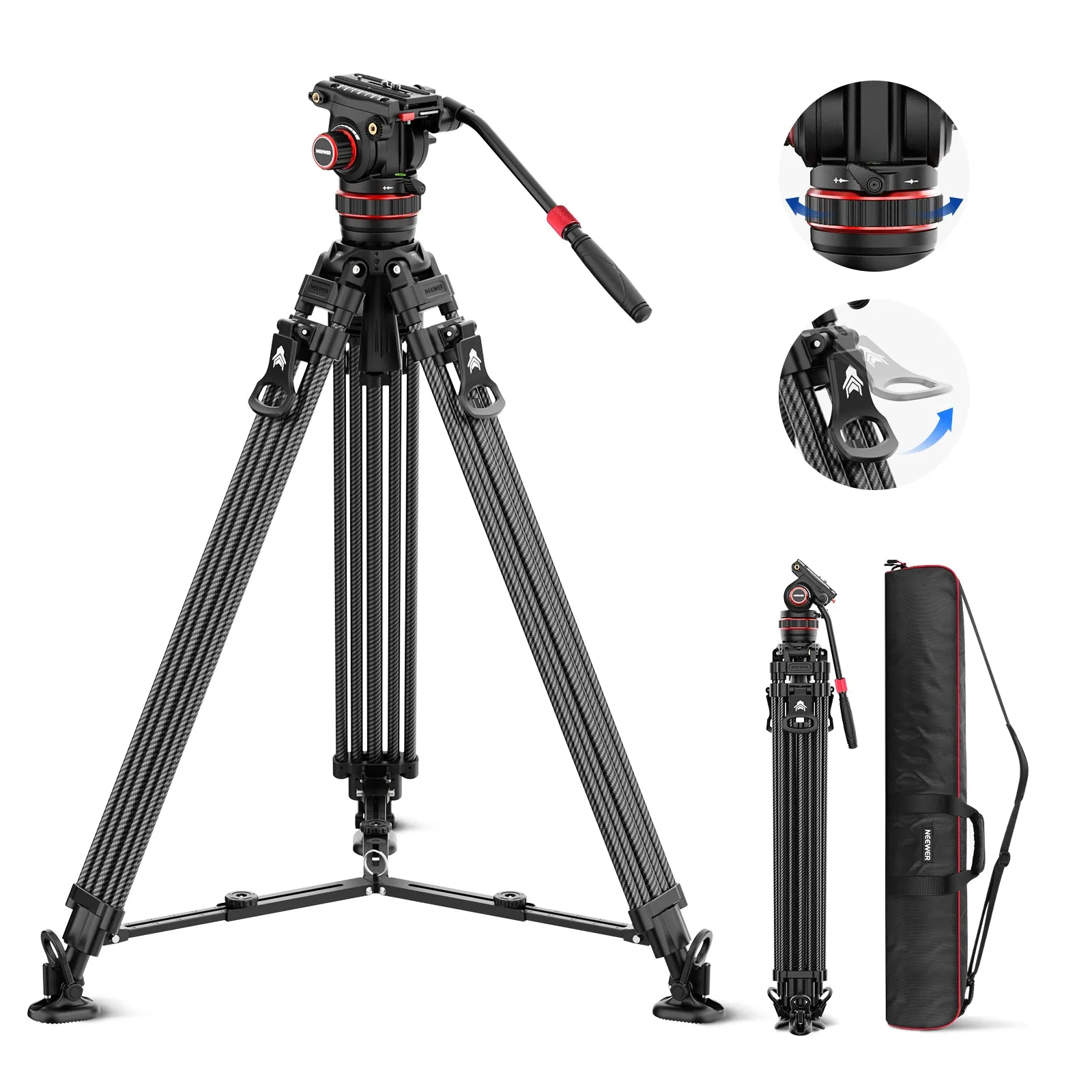 NEEWER LL36 78" Carbon Fiber Video Tripod with Fluid Head