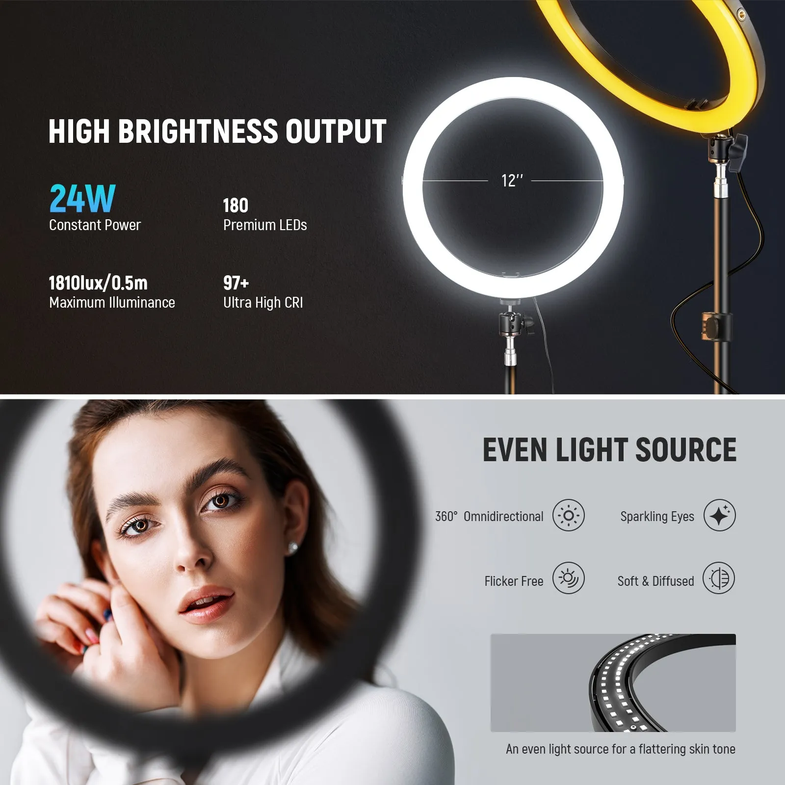 NEEWER RH12B 12" 2900K-7000K Bi Color LED Ring Light Kit