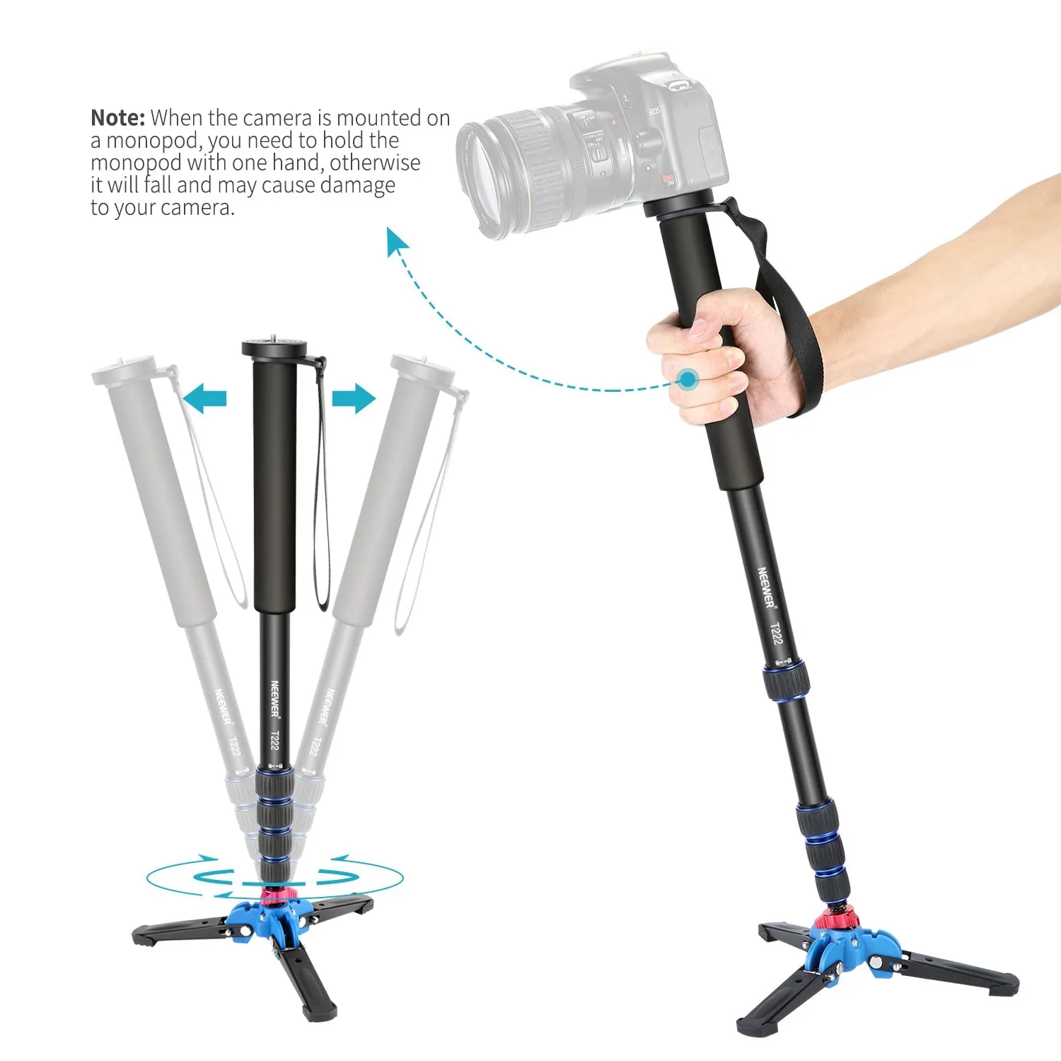 NEEWER T222 66" Aluminum Alloy Extendable Camera Monopod Stand Base