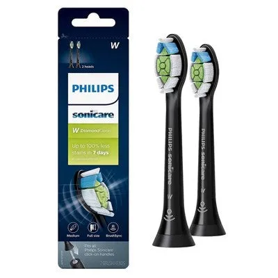 New - Philips Sonicare DiamondClean Replacement Electric Toothbrush Head - HX6062/95 - Black - 2pk