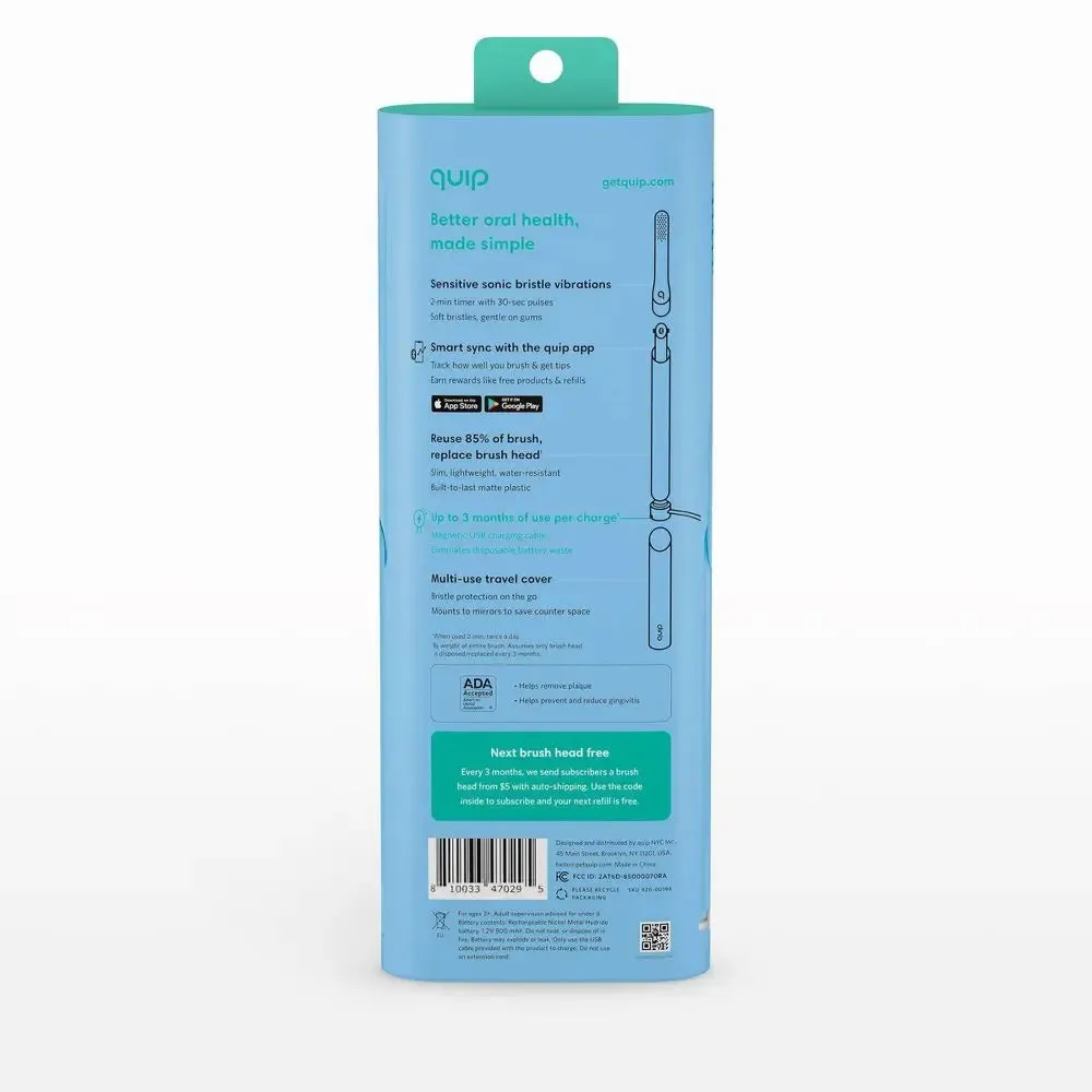 New - quip Smart Recharge Plastic Electric Toothbrush - Sky Blue