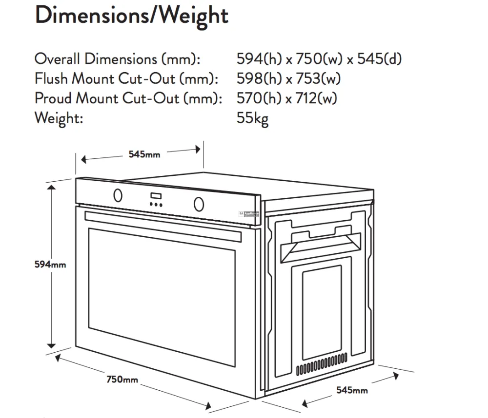 Omega OO757X 75cm Electric Oven - Ex Display Discount