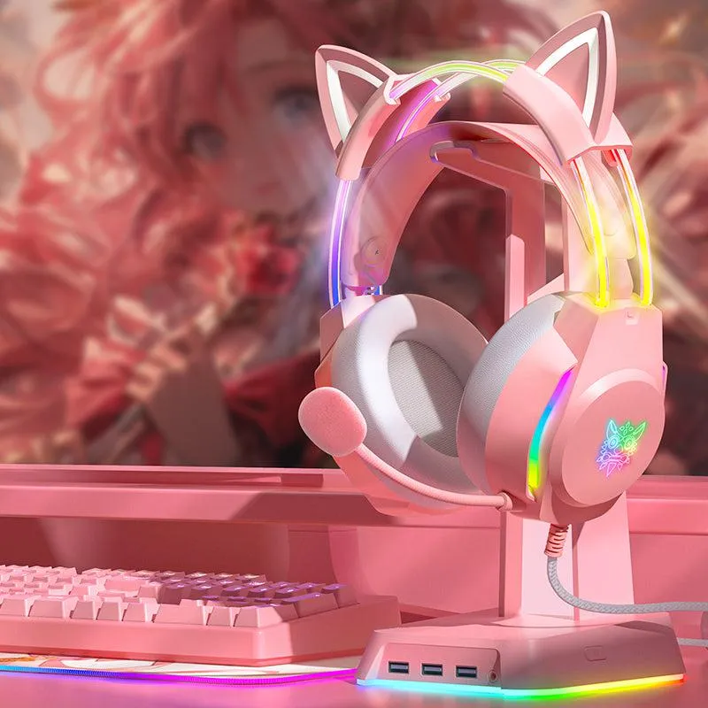 ONIKUMA X26 Head-mounted Headset RGB Light With Cat's Ears Glow, Gaming Headset