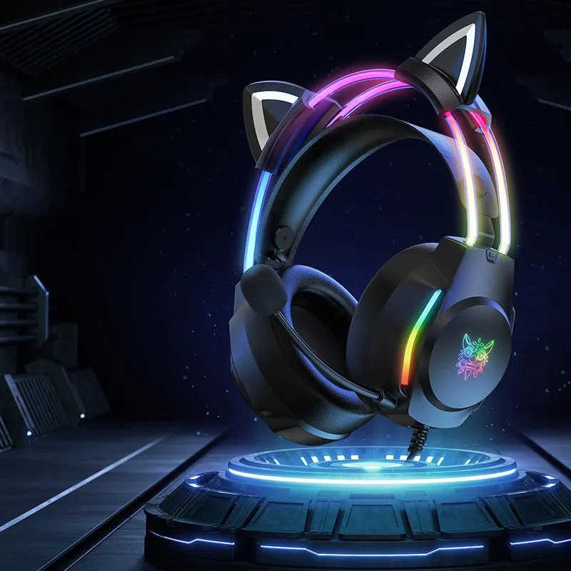 ONIKUMA X26 Head-mounted Headset RGB Light With Cat's Ears Glow, Gaming Headset