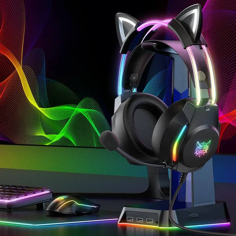 ONIKUMA X26 Head-mounted Headset RGB Light With Cat's Ears Glow, Gaming Headset