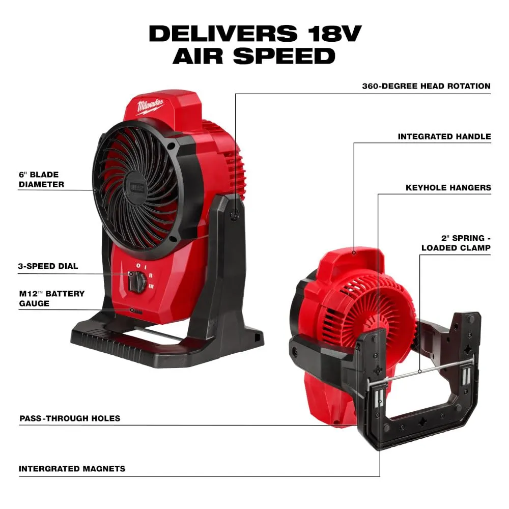 Open Box -  Milwaukee M12 12-Volt Lithium-Ion Cordless Jobsite Fan (Tool-Only)