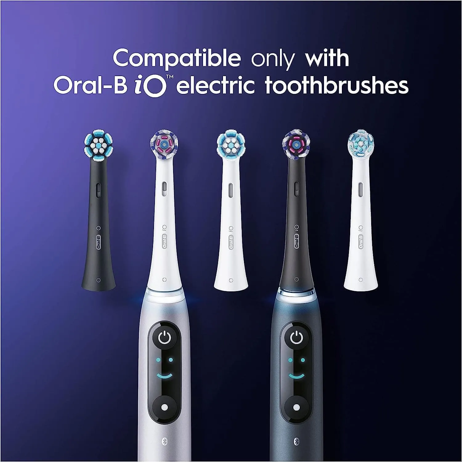 Oral-B iO Radiant White Electric Toothbrush Head, Angled Bristles Deeper Plaque Removal, With Polishing Petals For Teeth Whitening, Pack of 4 Toothbrush Heads, Black