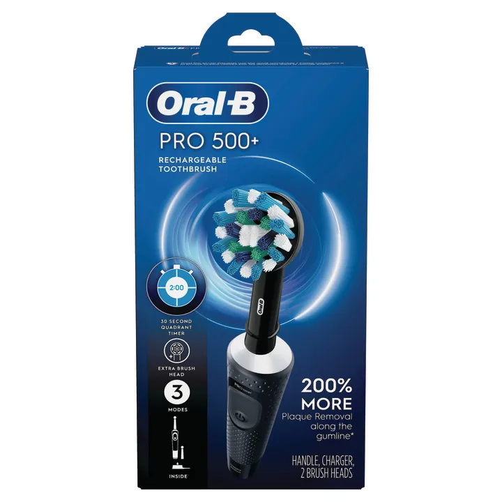 Oral-B Pro 500   Electric Toothbrush with (2) Brush Heads, Rechargeable, Black