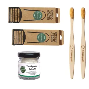 Oral Care Box (Pack for 2) | 2 Bamboo Toothbrushes, 2 Tongue Cleaners, 60 Toothpaste Tablets