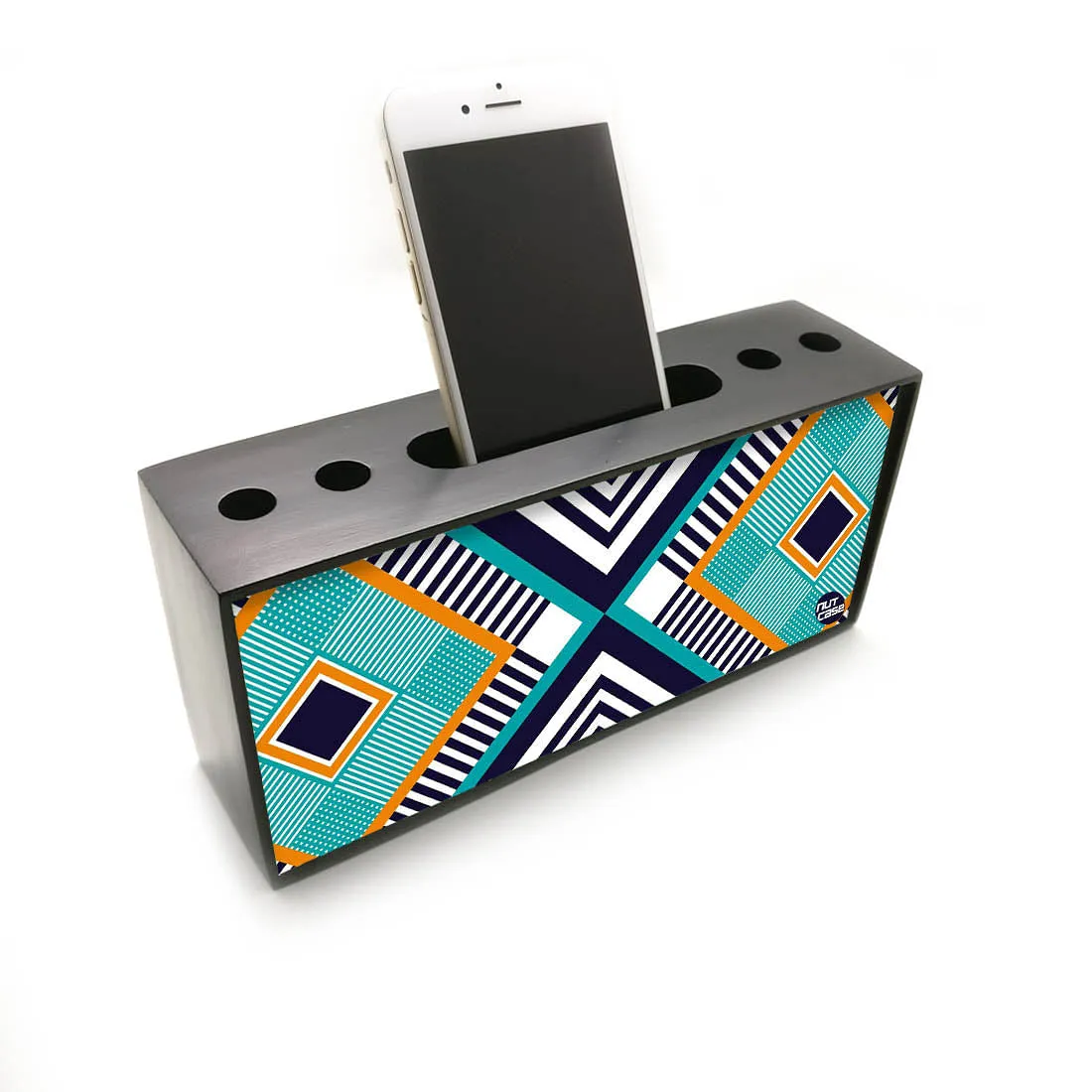 Pen Mobile Stand Holder Desk Organizer - Diamond Pattern Blue