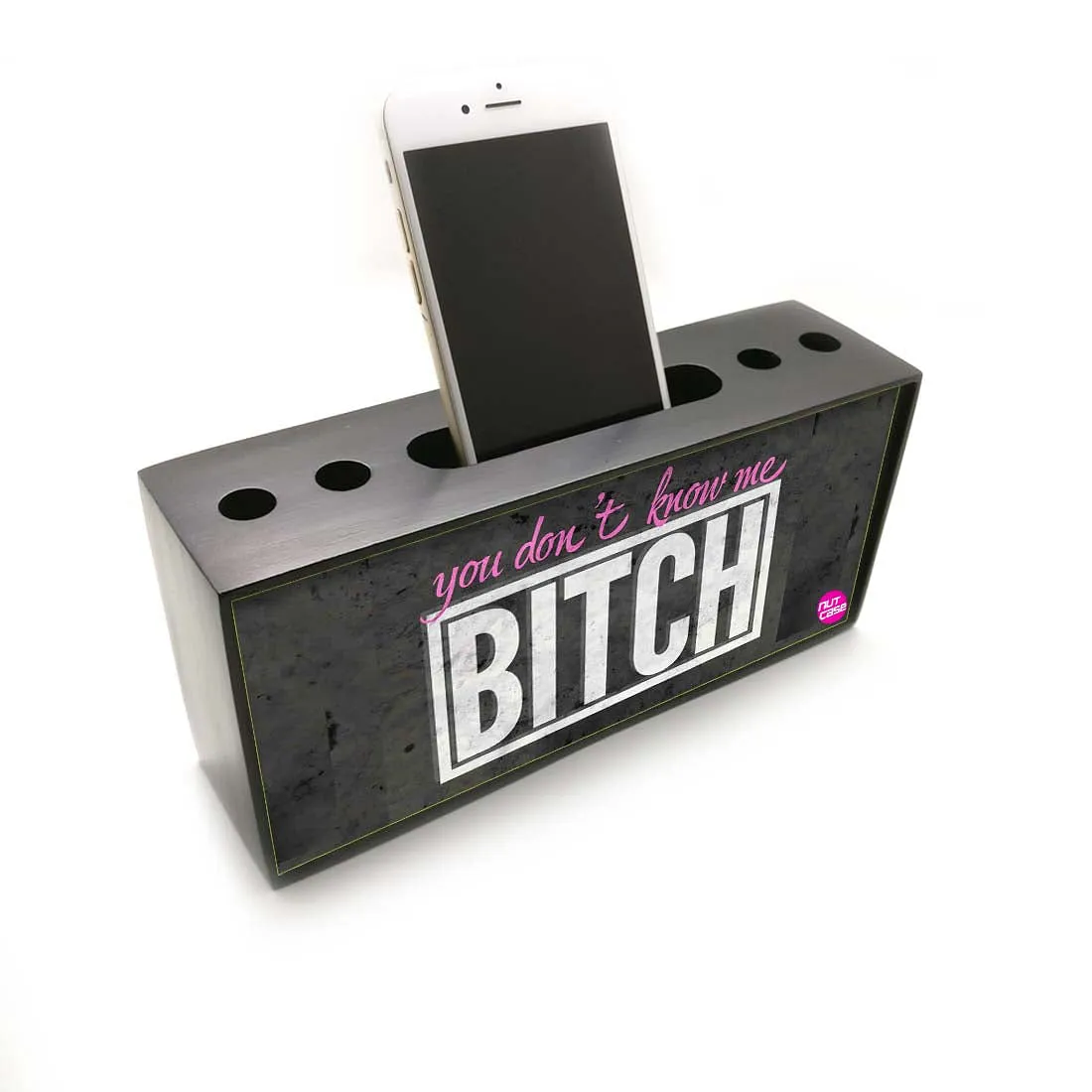 Pen Stand Desk Organizer With Mobile Holder for Office Use - Bitch