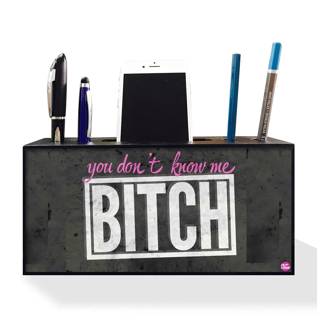 Pen Stand Desk Organizer With Mobile Holder for Office Use - Bitch