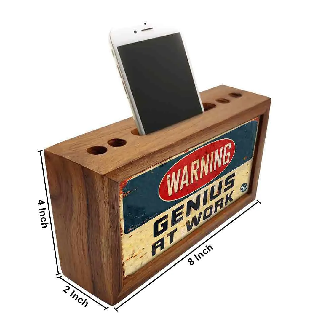 Pen Stand with Mobile Holder Wooden Desk Organizer for Office-Warning