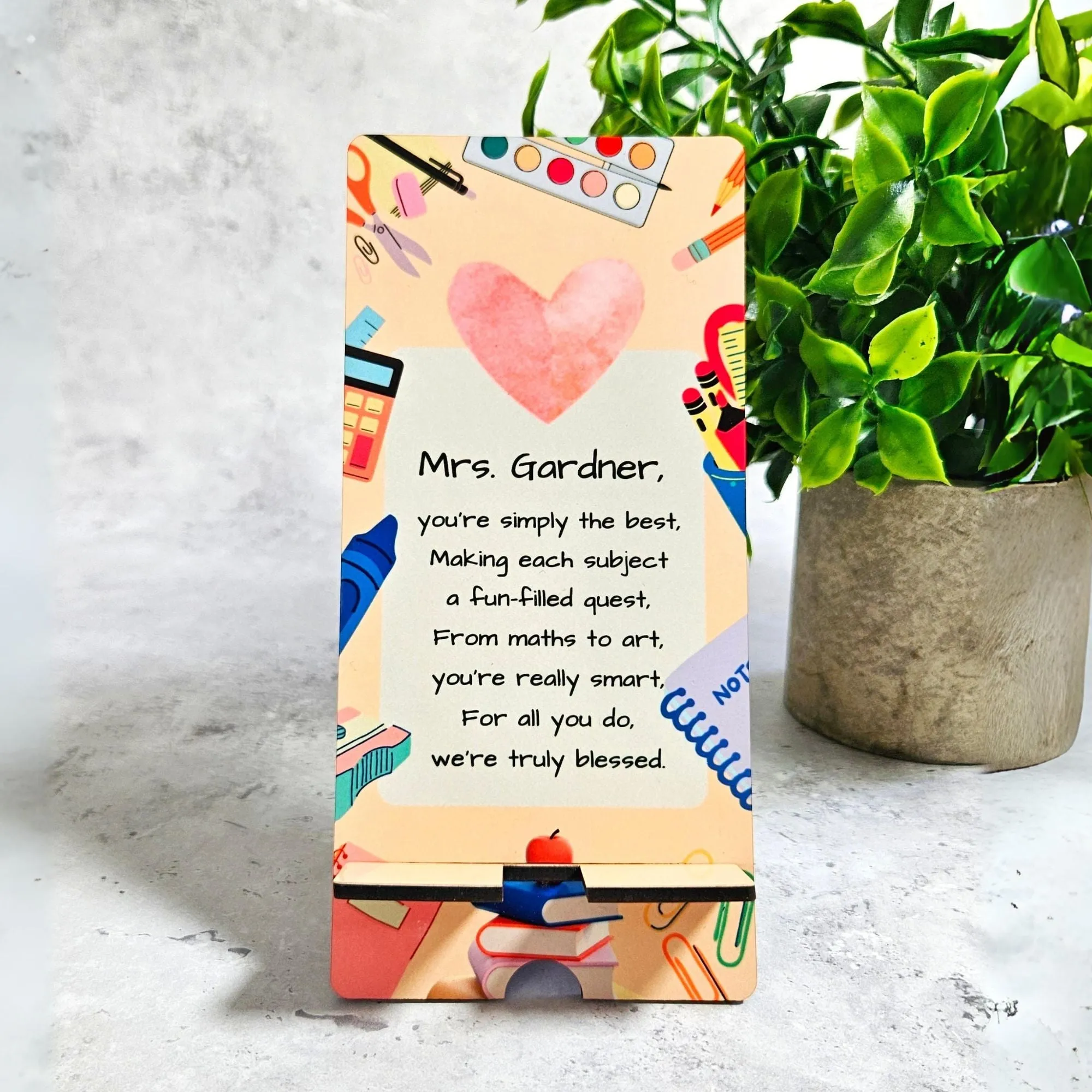 Personalised Teacher Appreciation Gift Phone Stand - Thank You Poem Gift