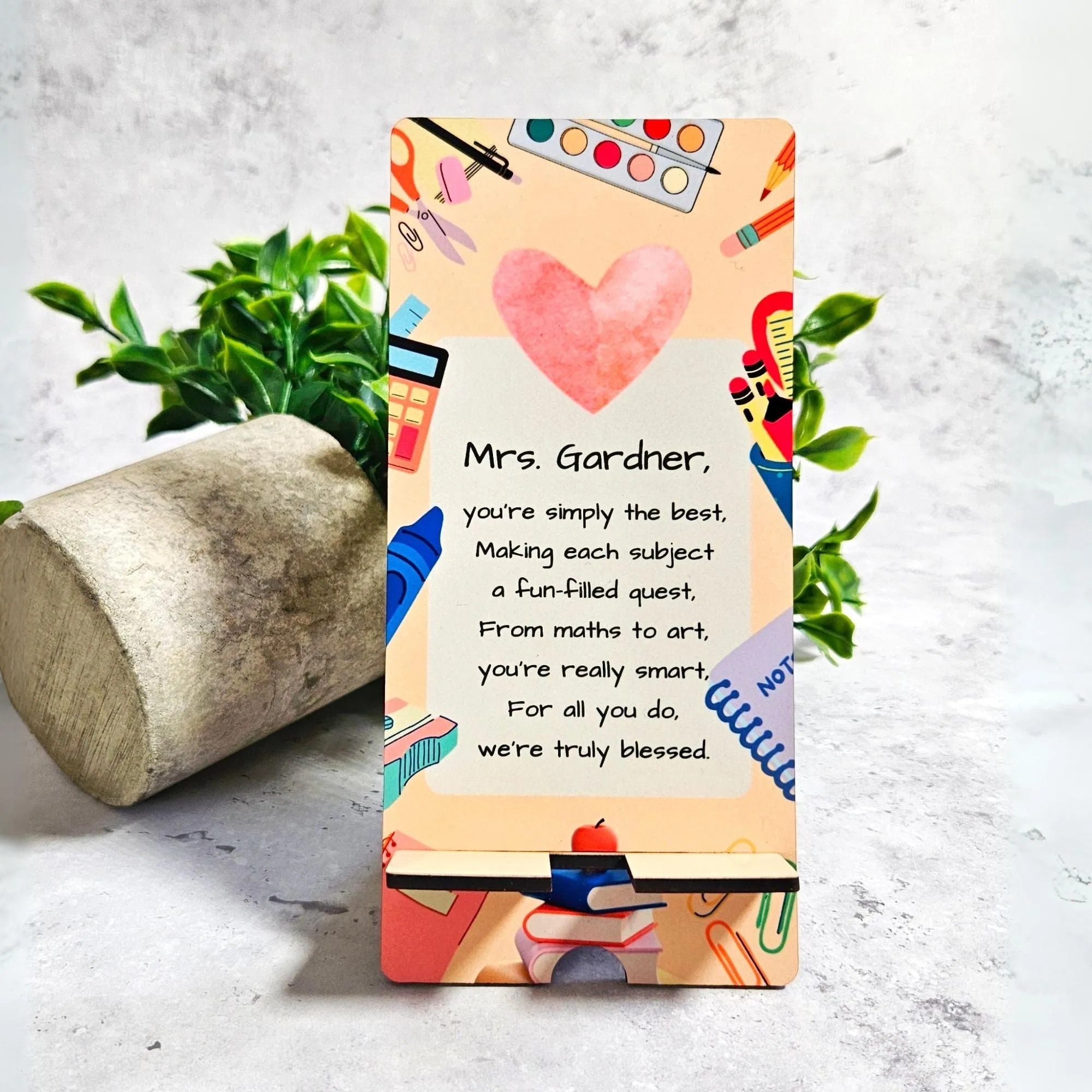 Personalised Teacher Appreciation Gift Phone Stand - Thank You Poem Gift