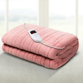 Pink Fleece Heated Throw Rug, 10 Settings, Giselle Bedding