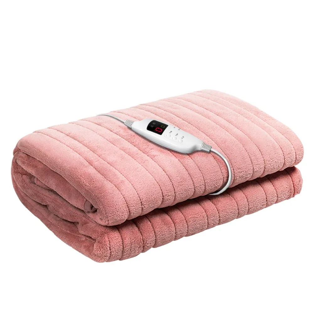 Pink Fleece Heated Throw Rug, 10 Settings, Giselle Bedding