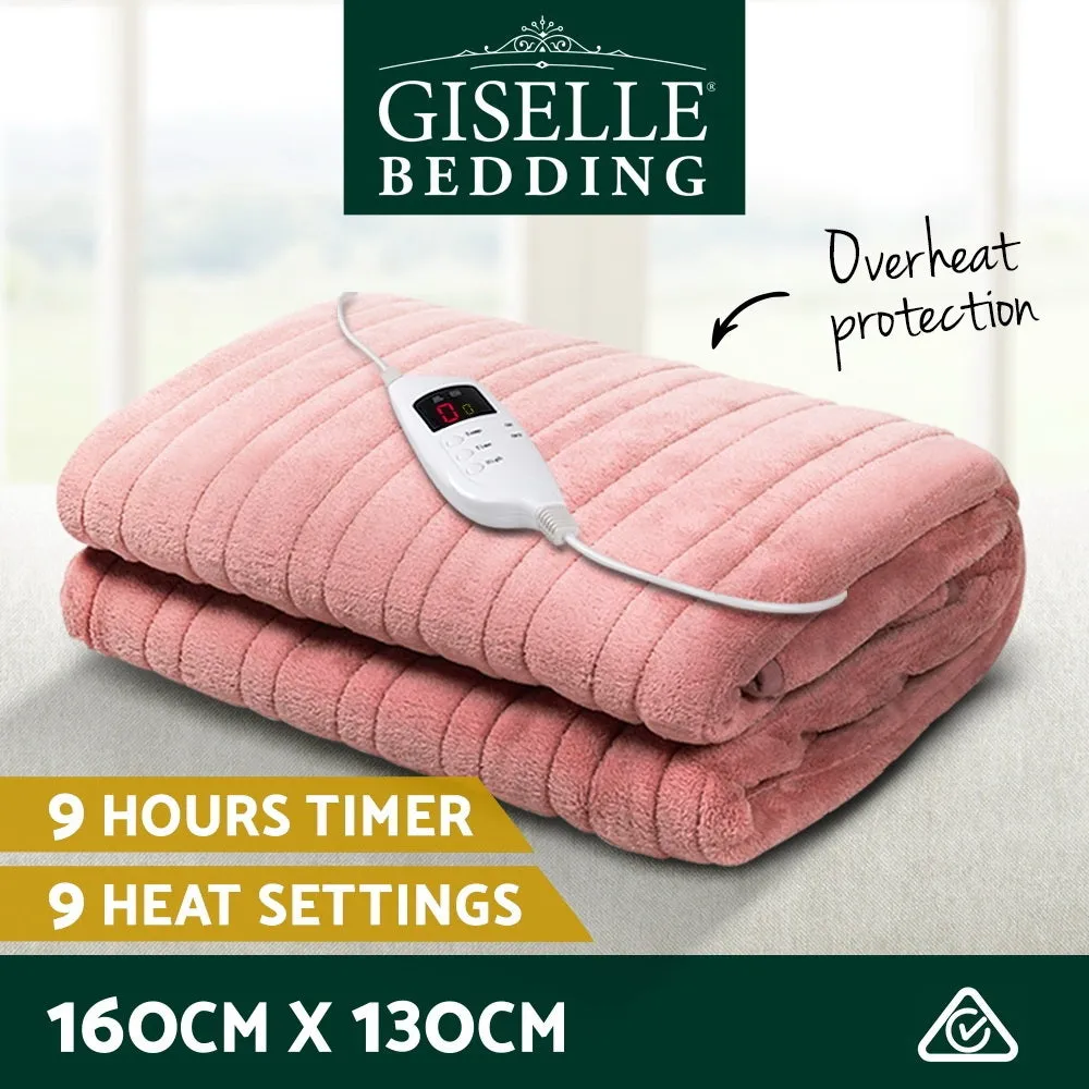 Pink Fleece Heated Throw Rug, 10 Settings, Giselle Bedding