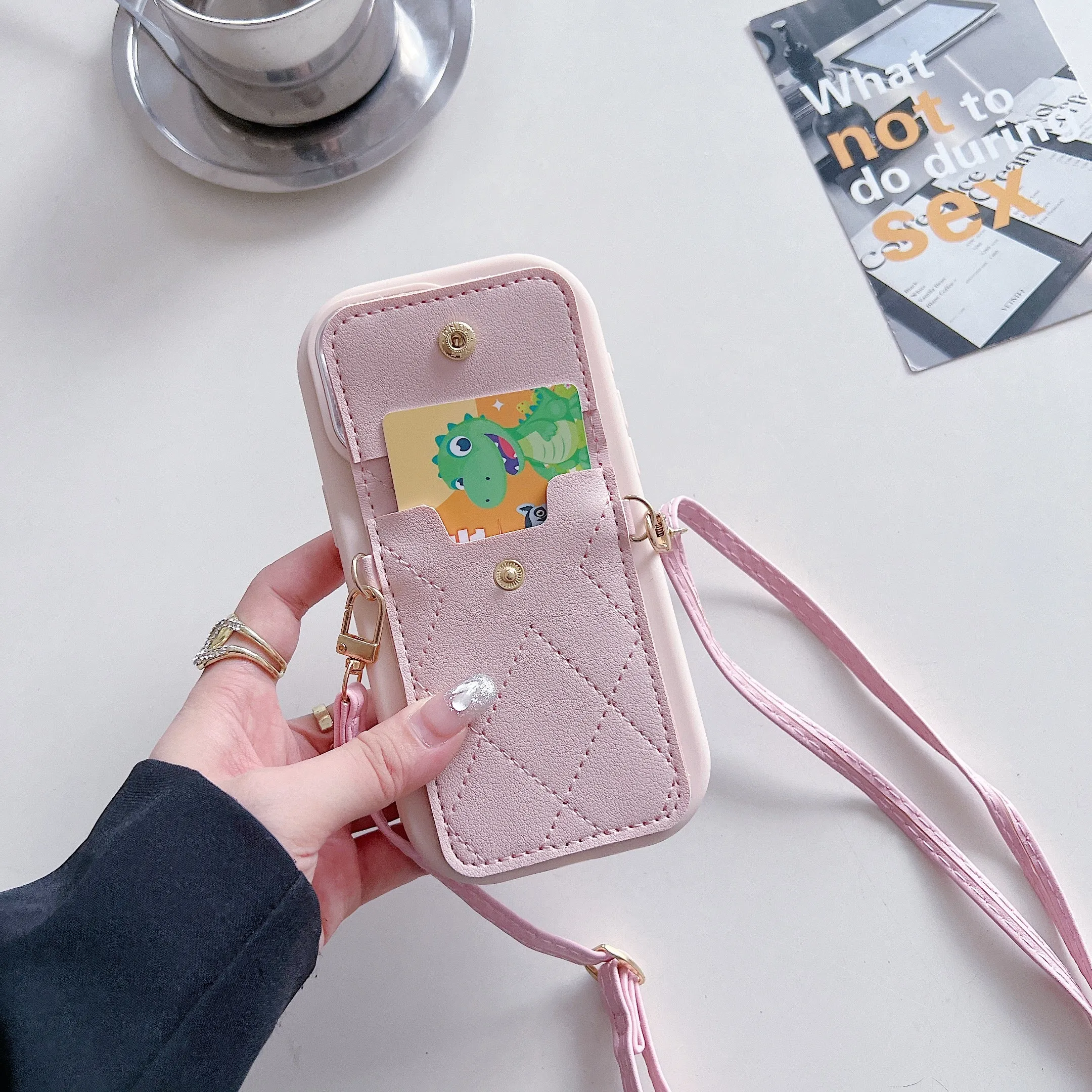 Pink Silicon Phone Case With Card-Cash Wallet For iPhone 11