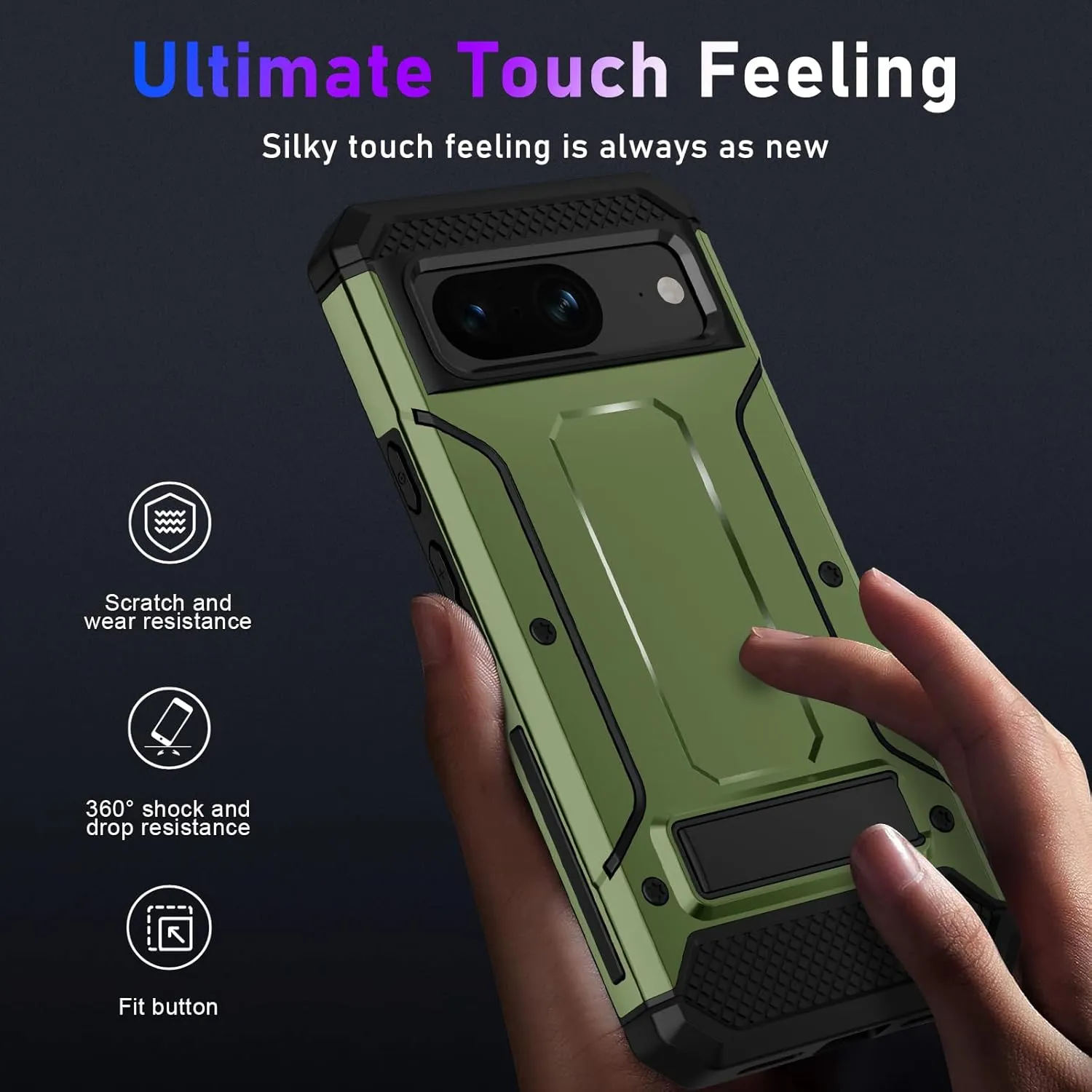 Pixel 8 Pro Screen Protector (6.7-Inch) Dual Layer Heavy Duty Shockproof Protective Case - Army Green