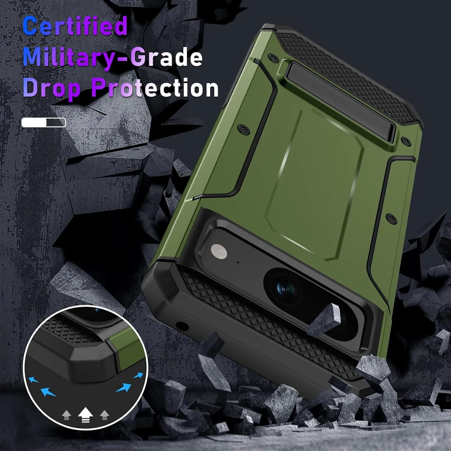 Pixel 8 Pro Screen Protector (6.7-Inch) Dual Layer Heavy Duty Shockproof Protective Case - Army Green