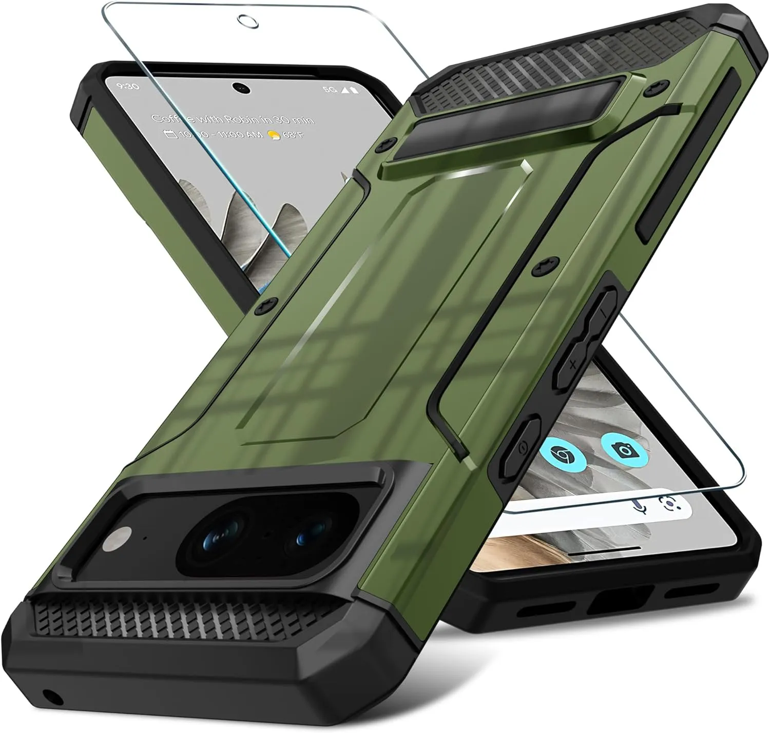 Pixel 8 Pro Screen Protector (6.7-Inch) Dual Layer Heavy Duty Shockproof Protective Case - Army Green