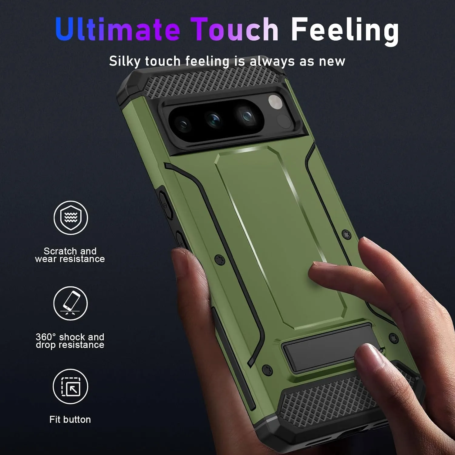 Pixel 8 Pro Screen Protector (6.7-Inch) Dual Layer Heavy Duty Shockproof Protective Case - Army Green