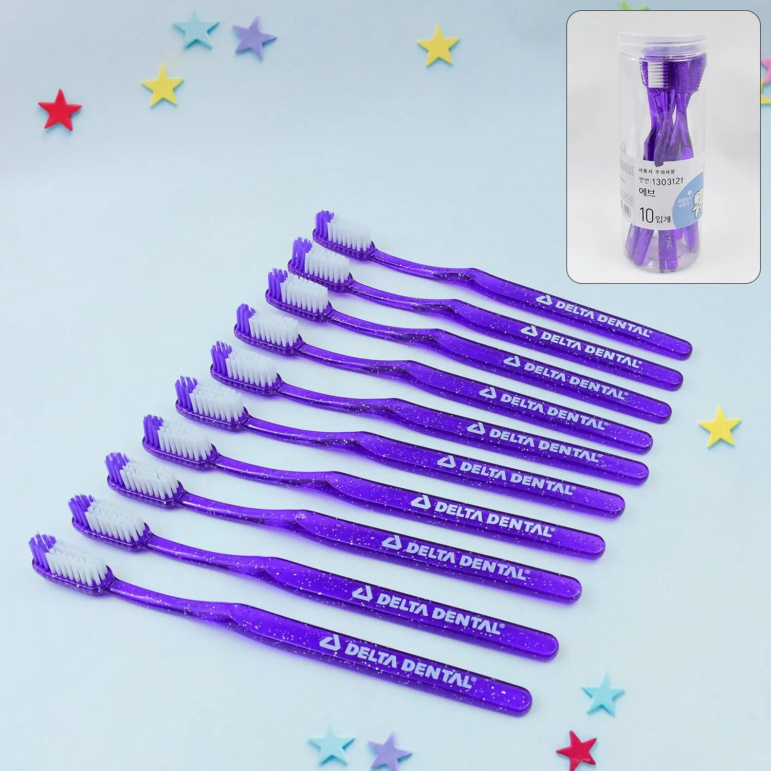 Plastic Toothbrush With Plastic Round Box (10 pcs Set)