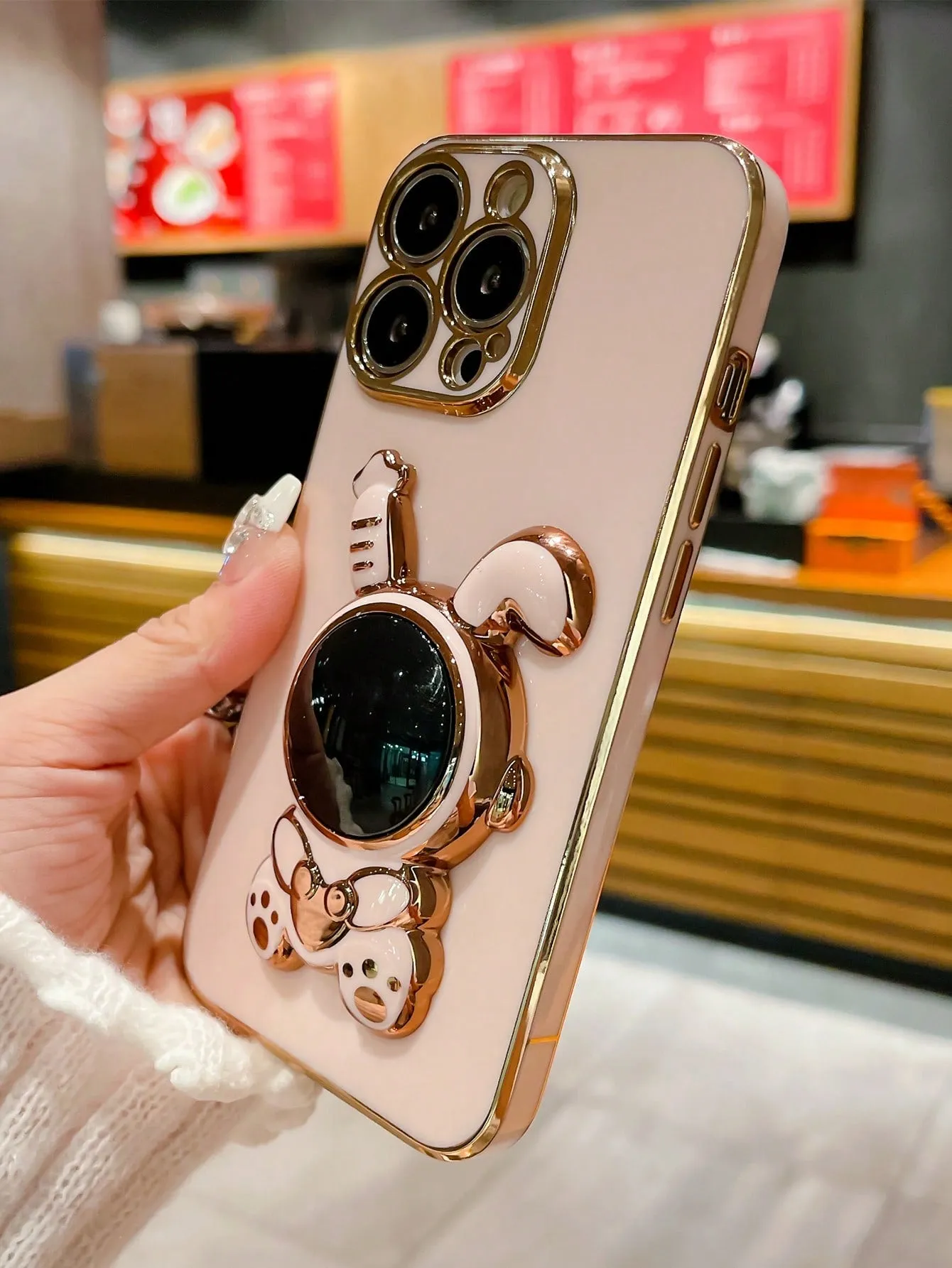 Plating Phone Case With Rabbit Design Stand-out Grip Compatible With iPhone15/15Plus/15Pro/15Promax