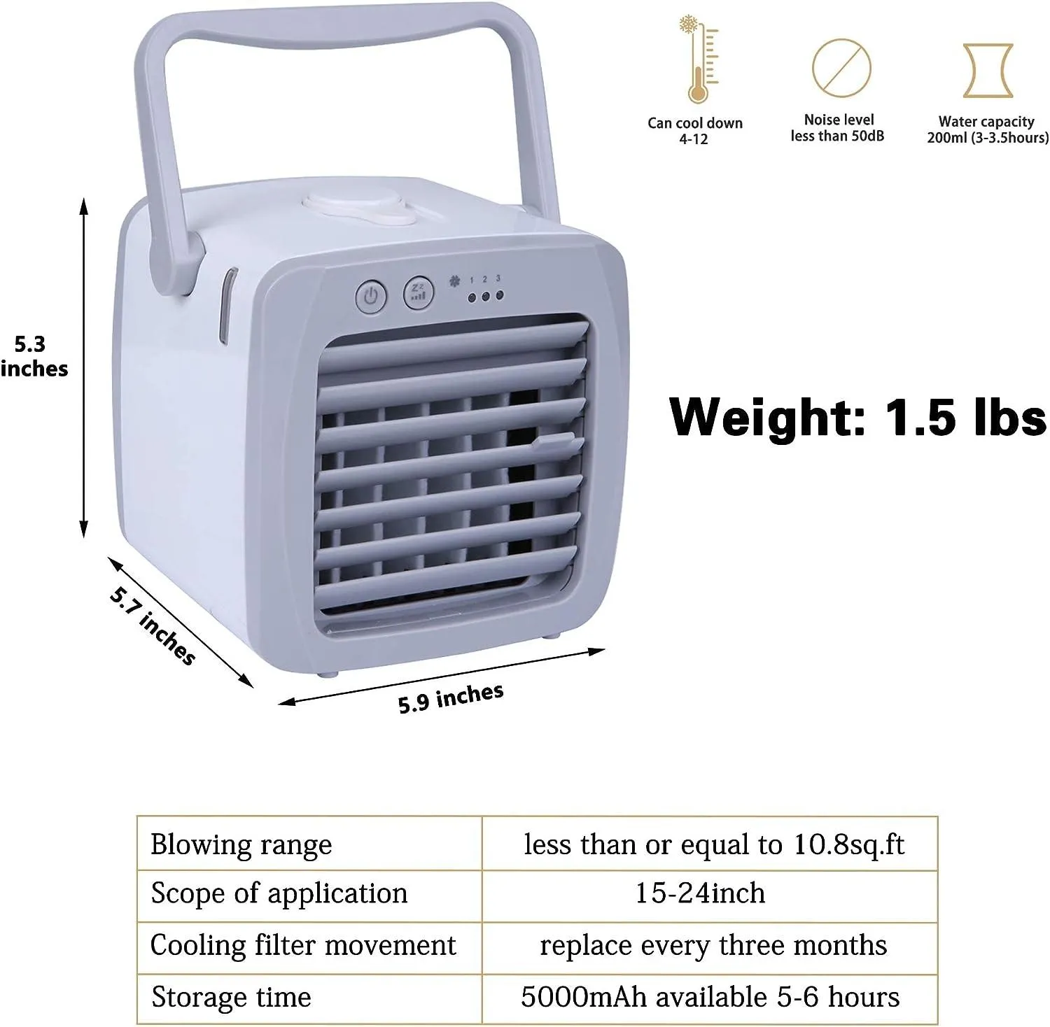 Portable Mini Air Conditioner Fan with Handle Mini Evaporative Air Cooler Cooling Fan